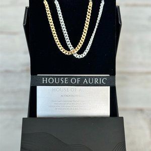 18k Gold Vermeil / 925 Silver House of Auric 5mm Cuban Bracelet Set NIB Sz 8.5